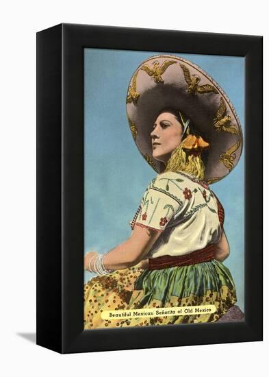 Mexican Senorita with Hat-null-Framed Stretched Canvas