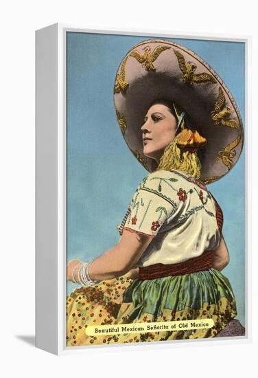 Mexican Senorita with Hat-null-Framed Stretched Canvas