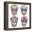 Mexican Skull Set. Colorful Skulls With Flower And Heart Ornamens. Sugar Skulls-cherry blossom girl-Framed Stretched Canvas