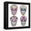 Mexican Skull Set. Colorful Skulls With Flower And Heart Ornamens. Sugar Skulls-cherry blossom girl-Framed Stretched Canvas