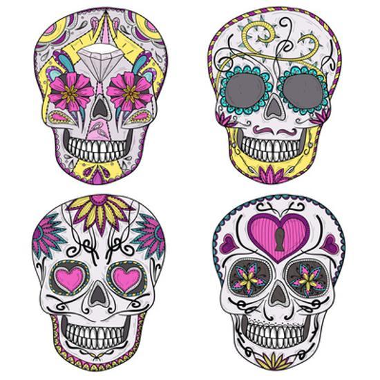 Mexican Skull Set Colorful Skulls With Flower And Heart Ornamens Sugar Skulls Art Print By Cherry Blossom Girl Art Com