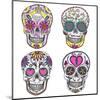 Mexican Skull Set. Colorful Skulls With Flower And Heart Ornamens. Sugar Skulls-cherry blossom girl-Mounted Art Print