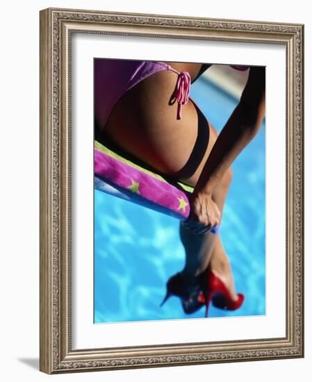 Mexican Woman in Bikini by Swimming Pool-Mitch Diamond-Framed Photographic Print