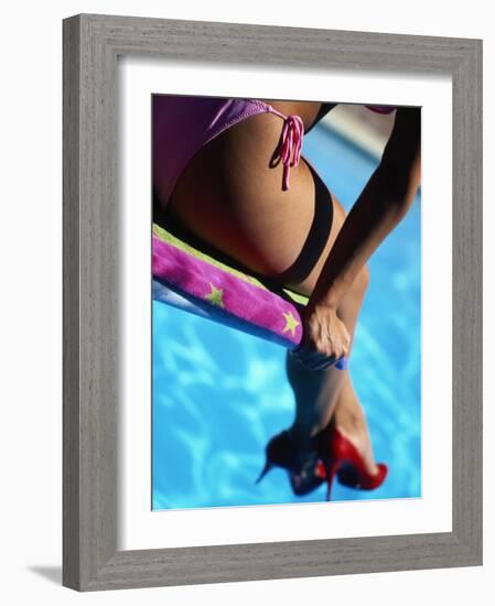 Mexican Woman in Bikini by Swimming Pool-Mitch Diamond-Framed Photographic Print