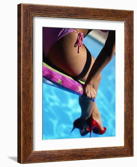 Mexican Woman in Bikini by Swimming Pool-Mitch Diamond-Framed Photographic Print