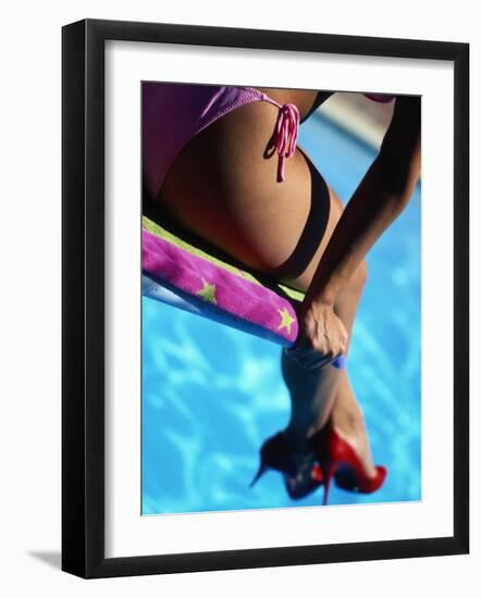 Mexican Woman in Bikini by Swimming Pool-Mitch Diamond-Framed Photographic Print