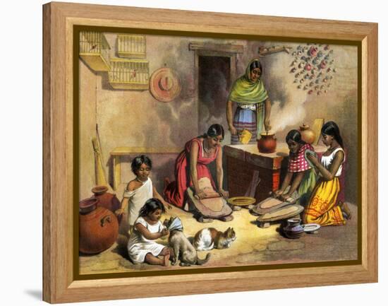 Mexican Women Making Tortillas, 1800s-null-Framed Premier Image Canvas