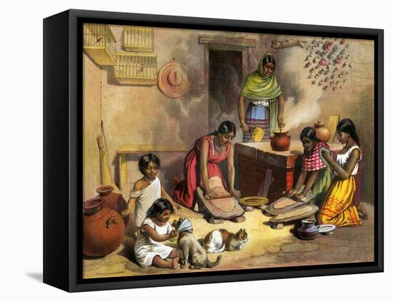 Mexican Women Making Tortillas, 1800s-null-Framed Premier Image Canvas