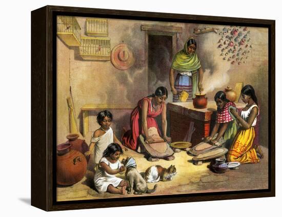 Mexican Women Making Tortillas, 1800s-null-Framed Premier Image Canvas