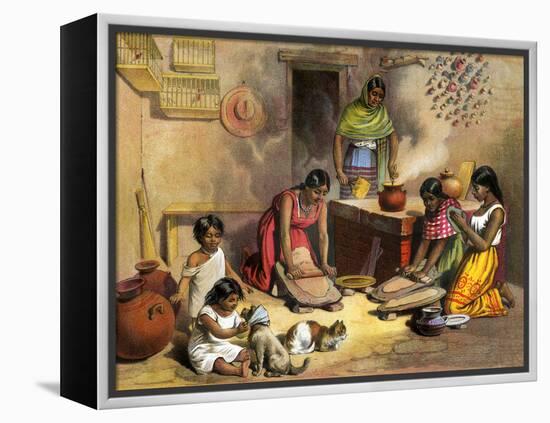 Mexican Women Making Tortillas, 1800s-null-Framed Premier Image Canvas