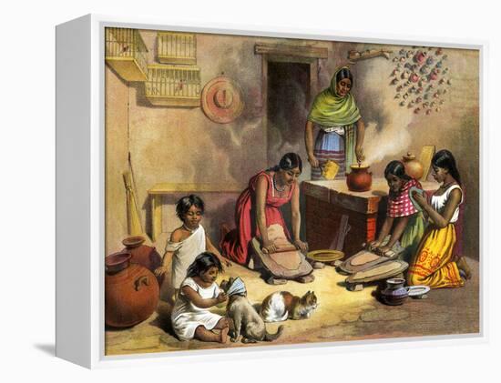 Mexican Women Making Tortillas, 1800s-null-Framed Premier Image Canvas