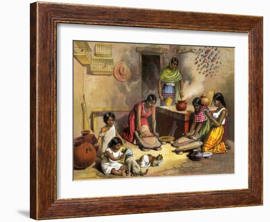 Mexican Women Making Tortillas, 1800s-null-Framed Premium Giclee Print