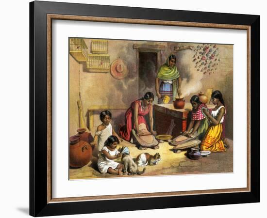 Mexican Women Making Tortillas, 1800s-null-Framed Premium Giclee Print