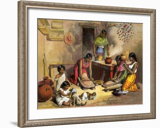 Mexican Women Making Tortillas, 1800s-null-Framed Giclee Print