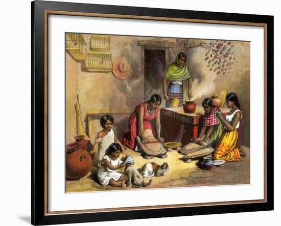 Mexican Women Making Tortillas, 1800s-null-Framed Giclee Print