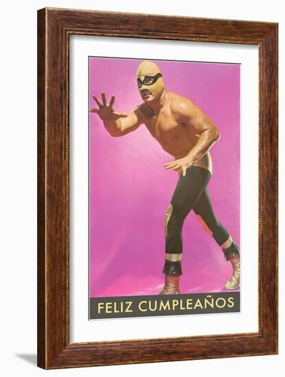 Mexican Wrestler, Feliz Cumpleanos-null-Framed Art Print