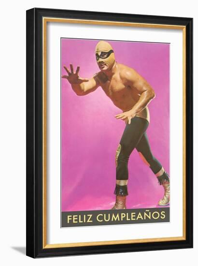 Mexican Wrestler, Feliz Cumpleanos-null-Framed Art Print