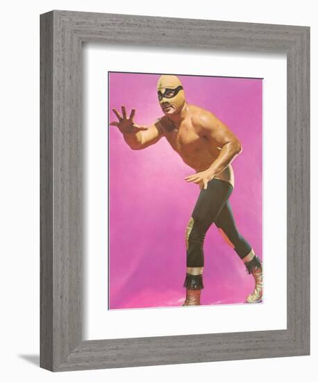 Mexican Wrestler Ready for Take-Down-null-Framed Art Print