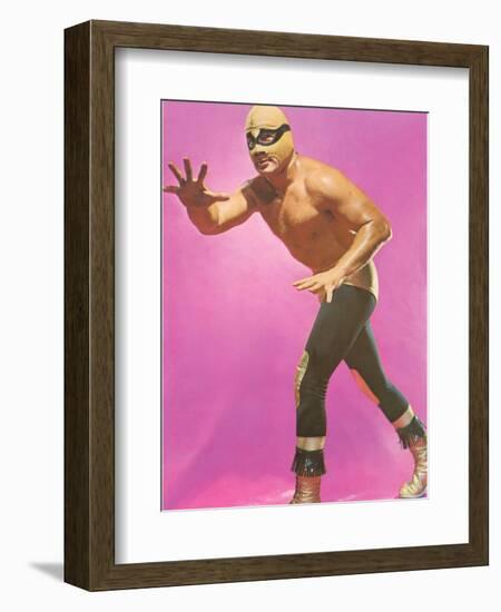 Mexican Wrestler Ready for Take-Down--Framed Art Print