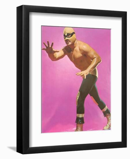 Mexican Wrestler Ready for Take-Down-null-Framed Art Print