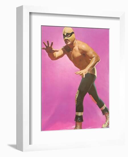 Mexican Wrestler Ready for Take-Down-null-Framed Art Print