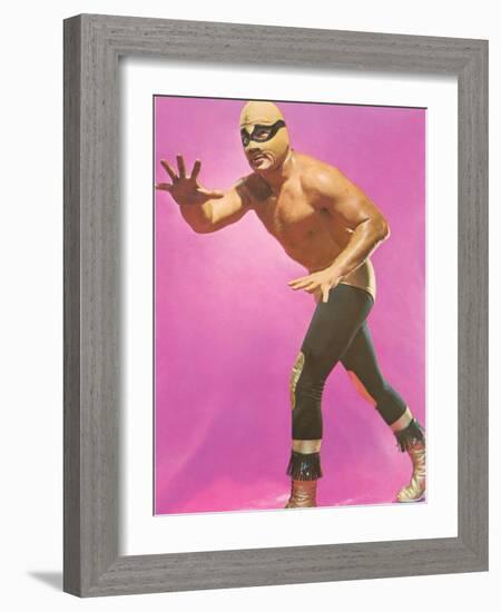 Mexican Wrestler Ready for Take-Down-null-Framed Art Print