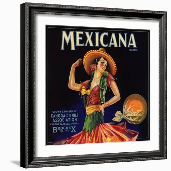 Mexicana Brand - Canoga Park, California - Citrus Crate Label-Lantern Press-Framed Art Print