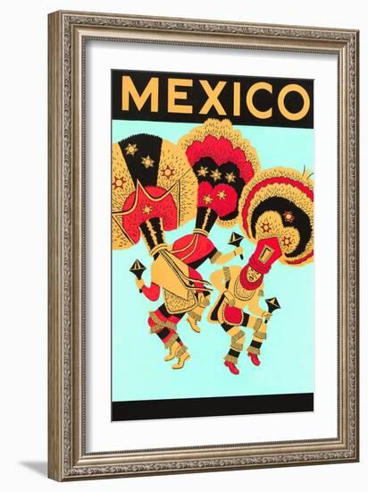 Mexico: 3 Male Dancers with Headdresses-null-Framed Art Print