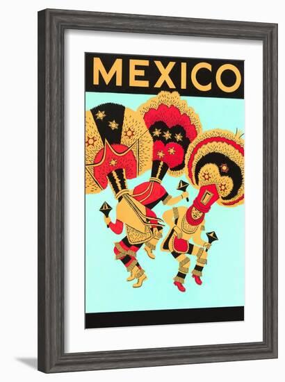 Mexico: 3 Male Dancers with Headdresses-null-Framed Art Print