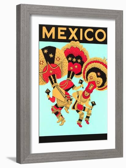 Mexico: 3 Male Dancers with Headdresses-null-Framed Art Print