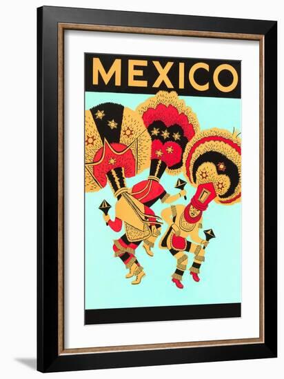 Mexico: 3 Male Dancers with Headdresses--Framed Art Print