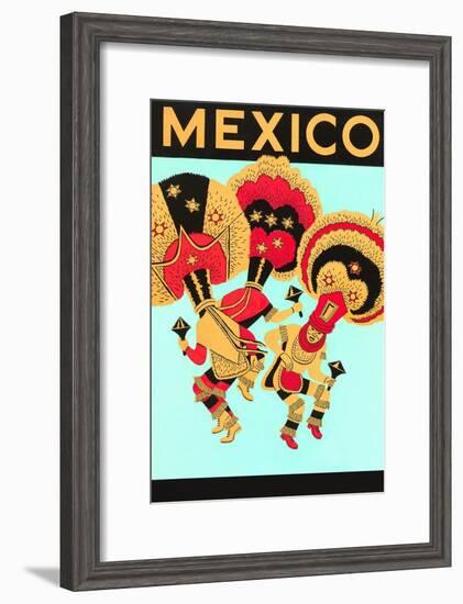 Mexico: 3 Male Dancers with Headdresses-null-Framed Art Print