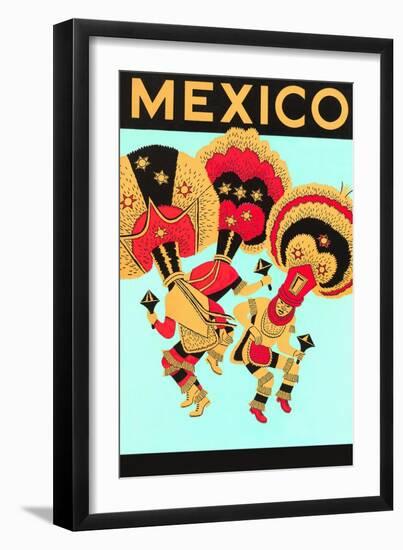 Mexico: 3 Male Dancers with Headdresses-null-Framed Art Print