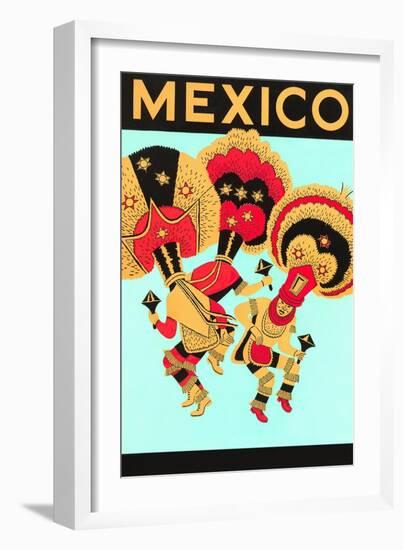 Mexico: 3 Male Dancers with Headdresses-null-Framed Art Print