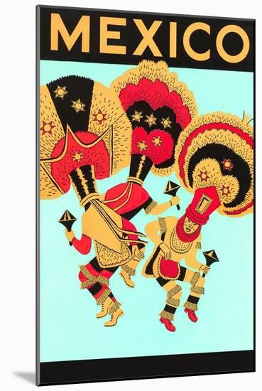 Mexico: 3 Male Dancers with Headdresses-null-Mounted Art Print