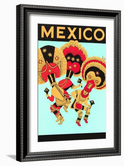 Mexico: 3 Male Dancers with Headdresses-null-Framed Art Print