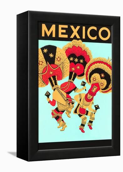 Mexico: 3 Male Dancers with Headdresses-null-Framed Stretched Canvas