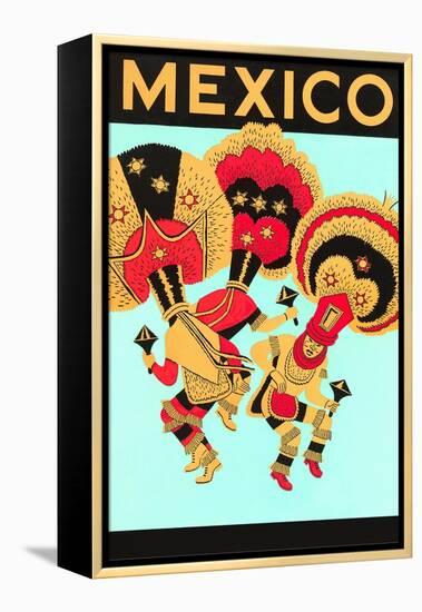 Mexico: 3 Male Dancers with Headdresses-null-Framed Stretched Canvas