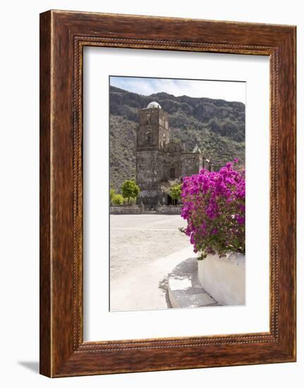 Mexico, Baja California Sur, Sea of Cortez. Mission San Francisco Javier with bougainvillea blooms-Trish Drury-Framed Photographic Print