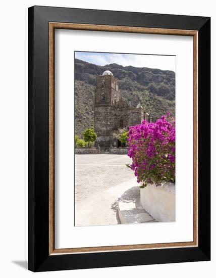 Mexico, Baja California Sur, Sea of Cortez. Mission San Francisco Javier with bougainvillea blooms-Trish Drury-Framed Photographic Print