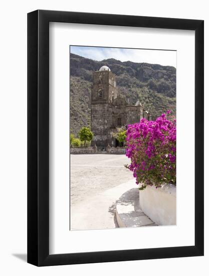 Mexico, Baja California Sur, Sea of Cortez. Mission San Francisco Javier with bougainvillea blooms-Trish Drury-Framed Photographic Print