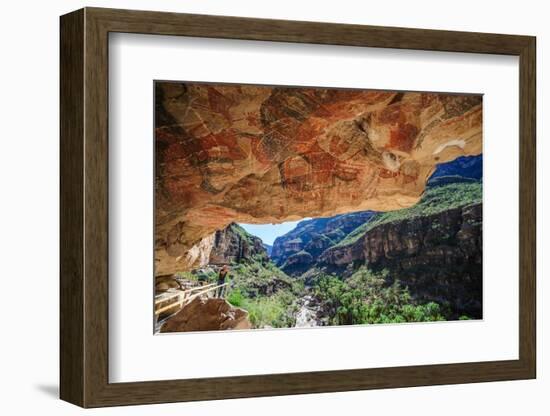 Mexico, Baja California Sur, Sierra de San Francisco. Rock art pictograph in Cueva Pintada.-Fredrik Norrsell-Framed Photographic Print