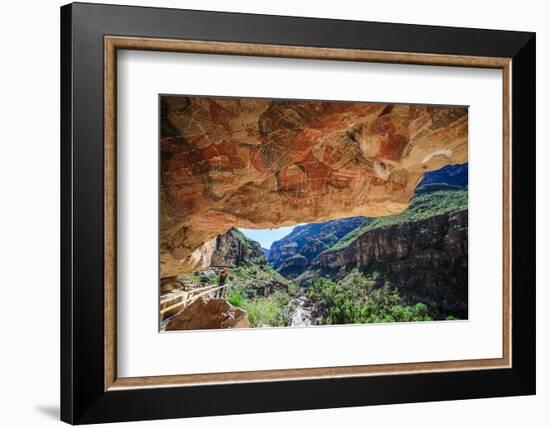 Mexico, Baja California Sur, Sierra de San Francisco. Rock art pictograph in Cueva Pintada.-Fredrik Norrsell-Framed Photographic Print