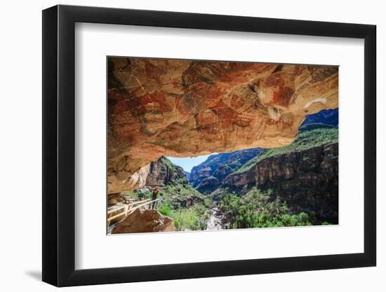 Mexico, Baja California Sur, Sierra de San Francisco. Rock art pictograph in Cueva Pintada.-Fredrik Norrsell-Framed Photographic Print