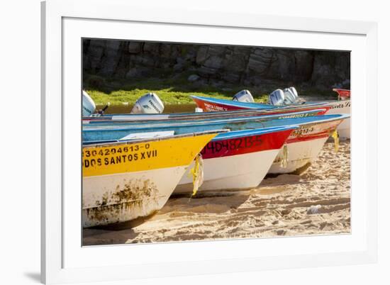 Mexico, Baja California Sur, Todos Santos, Cerritos Beach. Boats pulled up on the beach.-Merrill Images-Framed Photographic Print