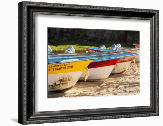 Mexico, Baja California Sur, Todos Santos, Cerritos Beach. Boats pulled up on the beach.-Merrill Images-Framed Photographic Print