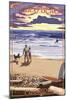 Mexico Beach, Florida - Beach Scene and Surfers-Lantern Press-Mounted Art Print