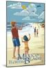 Mexico Beach, Florida - Kite Flyers and Beach-Lantern Press-Mounted Art Print