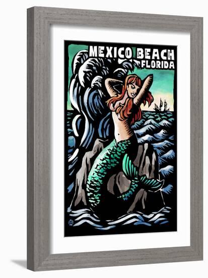 Mexico Beach, Florida - Mermaid - Scratchboard-Lantern Press-Framed Art Print