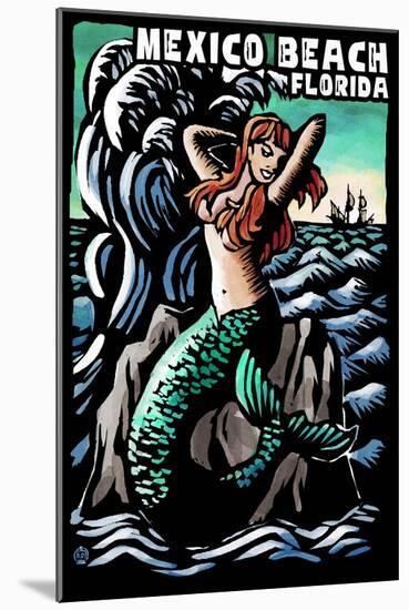 Mexico Beach, Florida - Mermaid - Scratchboard-Lantern Press-Mounted Art Print